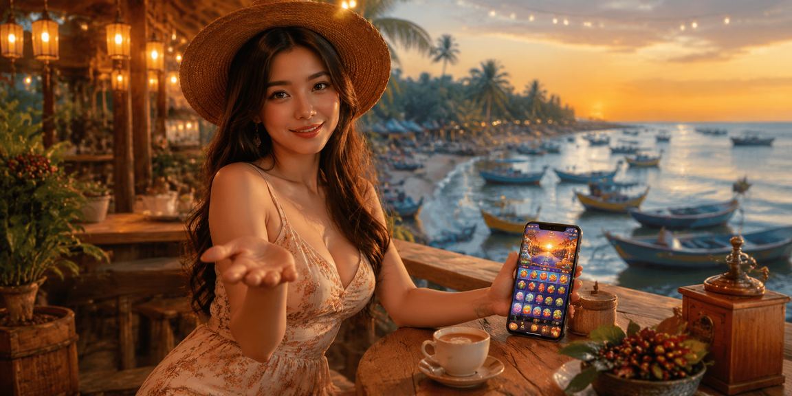 Người dùng tại Mũi Né kiểm tra tiền thưởng casino qua điện thoại bên ly cà phê