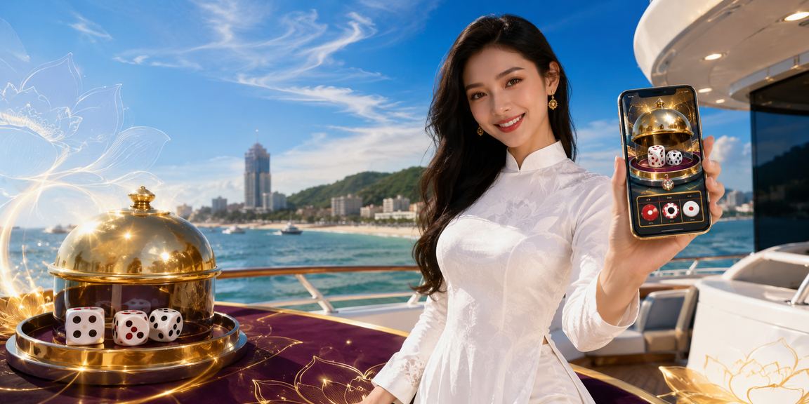 Trò chơi tài xỉu xúc xắc tại Vũng Tàu với áo dài truyền thống Việt Nam
